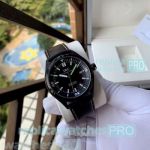 Best Quality Copy IWC Aquatimer Black Dial Black Leather Strap Watch